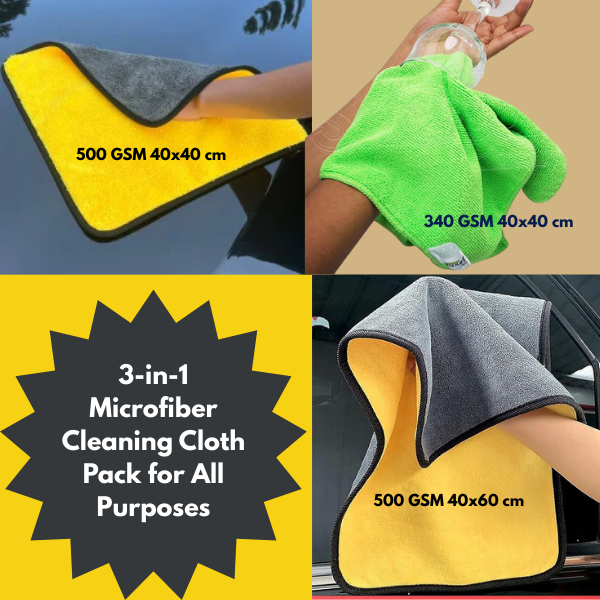 Microfiber Cloth Trio – 40x40 cm 340GSM, 40x40 cm 500 GSM, 40x60 cm 500 GSM