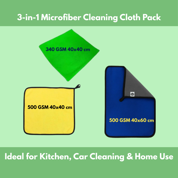 Microfiber Cloth Trio – 40x40 cm 340GSM, 40x40 cm 500 GSM, 40x60 cm 500 GSM